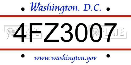 4FZ3007 District Of Columbia License Plate