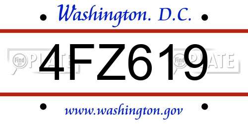 4FZ619 District Of Columbia License Plate