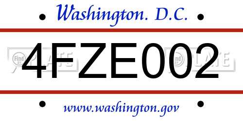 4FZE002 District Of Columbia License Plate