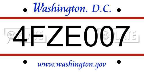 4FZE007 District Of Columbia License Plate