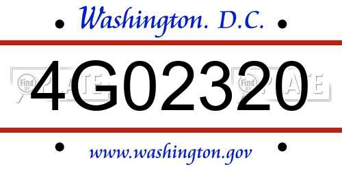 4G02320 District Of Columbia License Plate