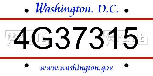 4G37315 District Of Columbia License Plate