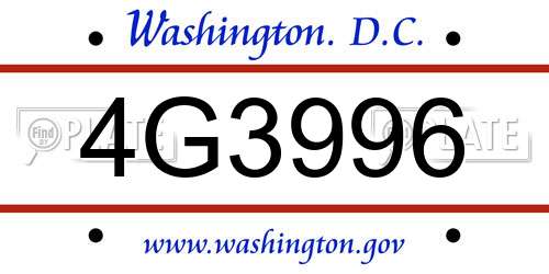 4G3996 District Of Columbia License Plate