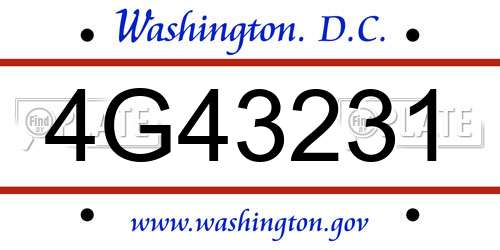 4G43231 District Of Columbia License Plate