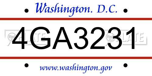 4GA3231 District Of Columbia License Plate