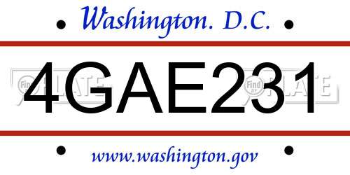 4GAE231 District Of Columbia License Plate