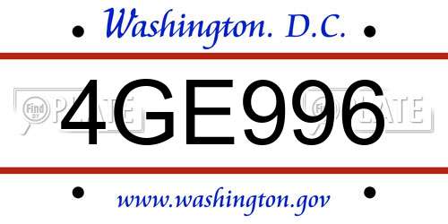 4GE996 District Of Columbia License Plate