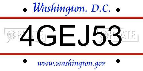 4GEJ53 District Of Columbia License Plate