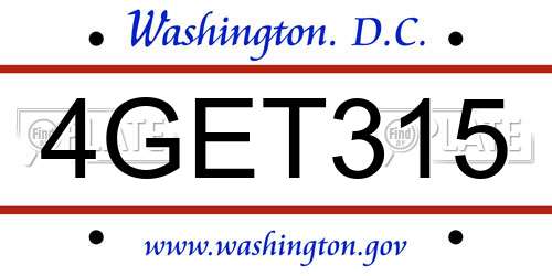 4GET315 District Of Columbia License Plate
