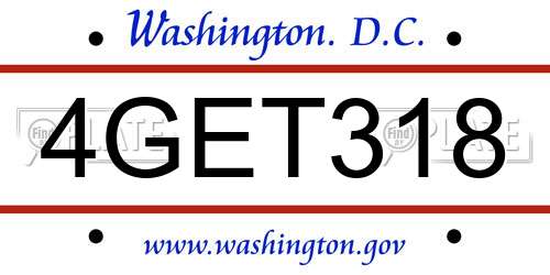4GET318 District Of Columbia License Plate