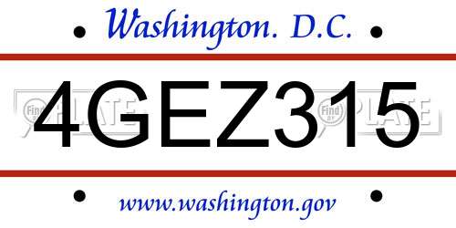 4GEZ315 District Of Columbia License Plate