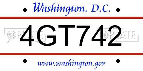 4GT742 District Of Columbia License Plate