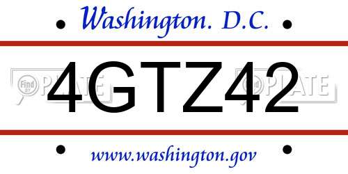 4GTZ42 District Of Columbia License Plate