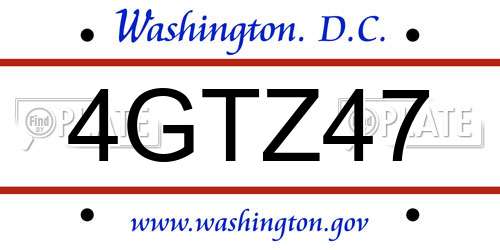 4GTZ47 District Of Columbia License Plate