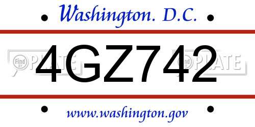 4GZ742 District Of Columbia License Plate