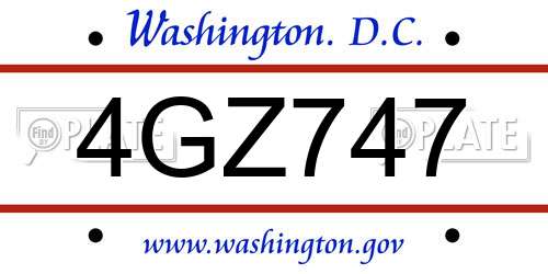 4GZ747 District Of Columbia License Plate