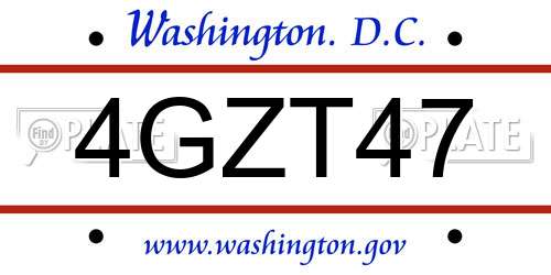 4GZT47 District Of Columbia License Plate