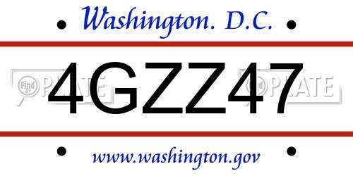4GZZ47 District Of Columbia License Plate