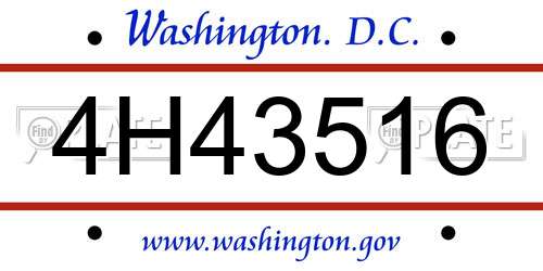 4H43516 District Of Columbia License Plate