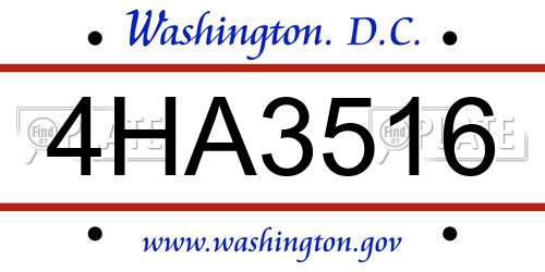 4HA3516 District Of Columbia License Plate