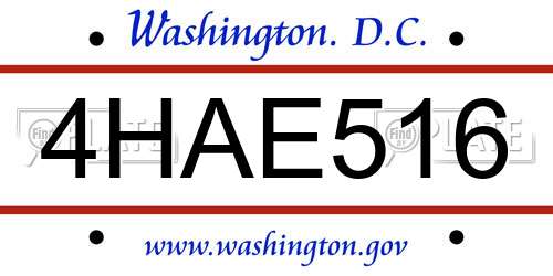 4HAE516 District Of Columbia License Plate