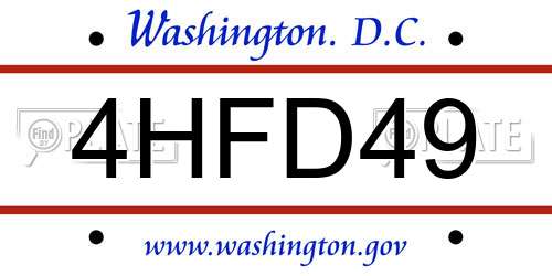 4HFD49 District Of Columbia License Plate