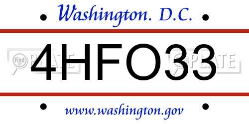 4HFO33 District Of Columbia License Plate