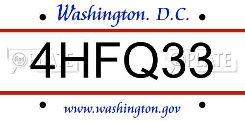 4HFQ33 District Of Columbia License Plate
