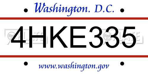 4HKE335 District Of Columbia License Plate
