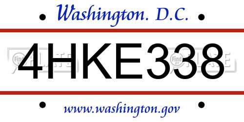 4HKE338 District Of Columbia License Plate