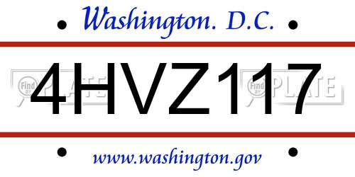 4HVZ117 District Of Columbia License Plate