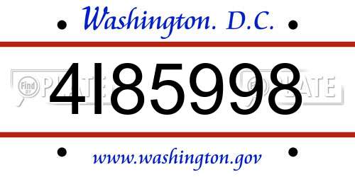 4I85998 District Of Columbia License Plate