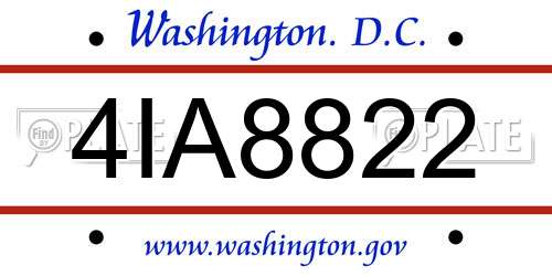 4IA8822 District Of Columbia License Plate