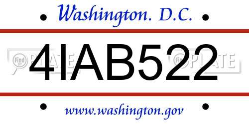 4IAB522 District Of Columbia License Plate