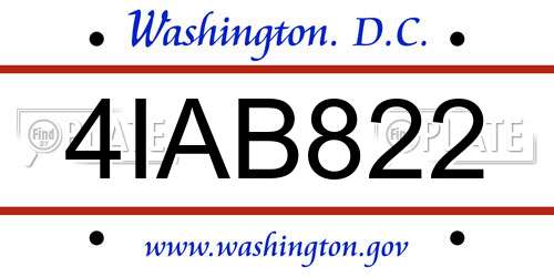 4IAB822 District Of Columbia License Plate