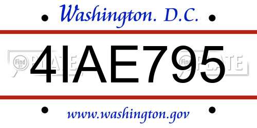 4IAE795 District Of Columbia License Plate