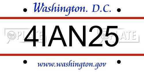 4IAN25 District Of Columbia License Plate