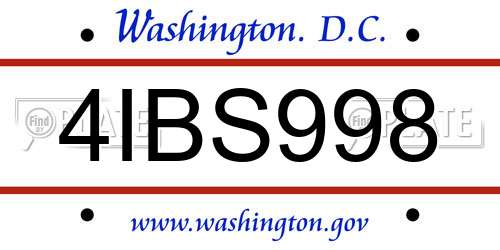 4IBS998 District Of Columbia License Plate