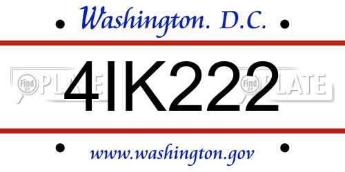 4IK222 District Of Columbia License Plate