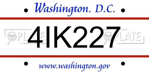 4IK227 District Of Columbia License Plate