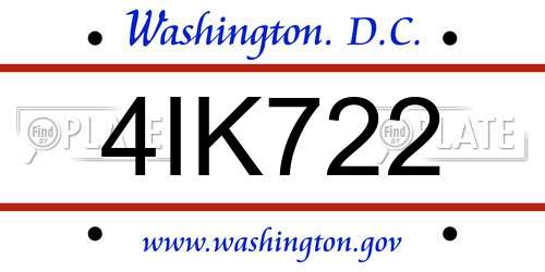 4IK722 District Of Columbia License Plate