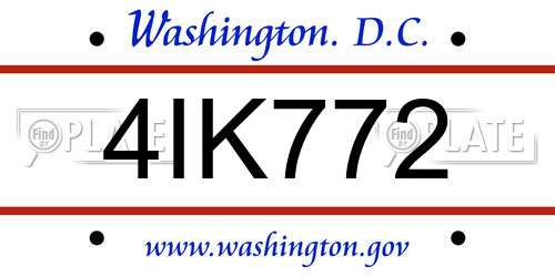4IK772 District Of Columbia License Plate