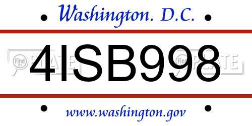 4ISB998 District Of Columbia License Plate