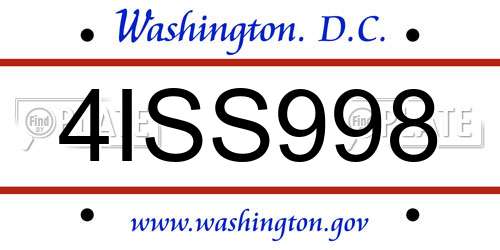 4ISS998 District Of Columbia License Plate
