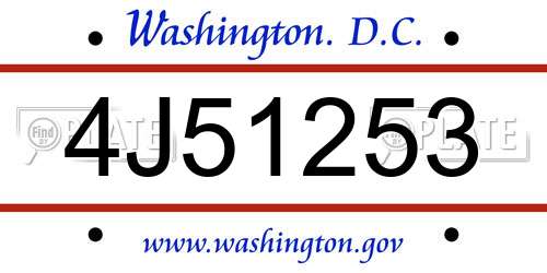 4J51253 District Of Columbia License Plate