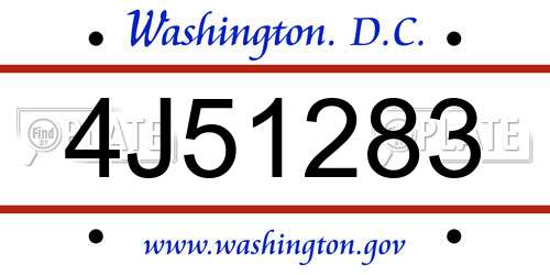 4J51283 District Of Columbia License Plate