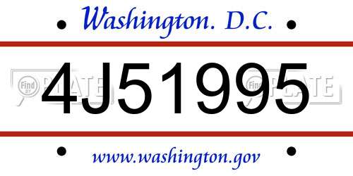 4J51995 District Of Columbia License Plate