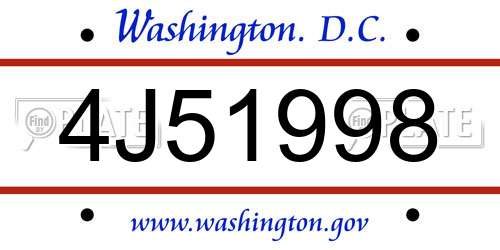 4J51998 District Of Columbia License Plate