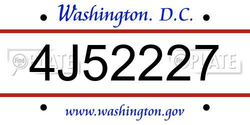 4J52227 District Of Columbia License Plate