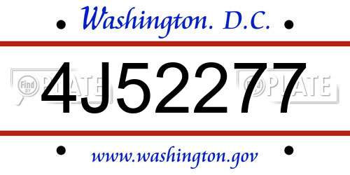 4J52277 District Of Columbia License Plate